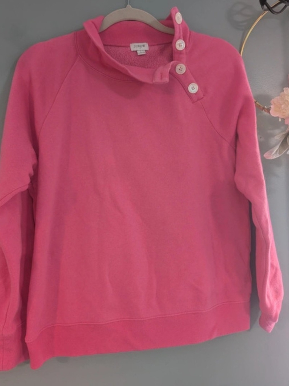 J. Crew Bright Pink Button-Cowl Neck Sweater